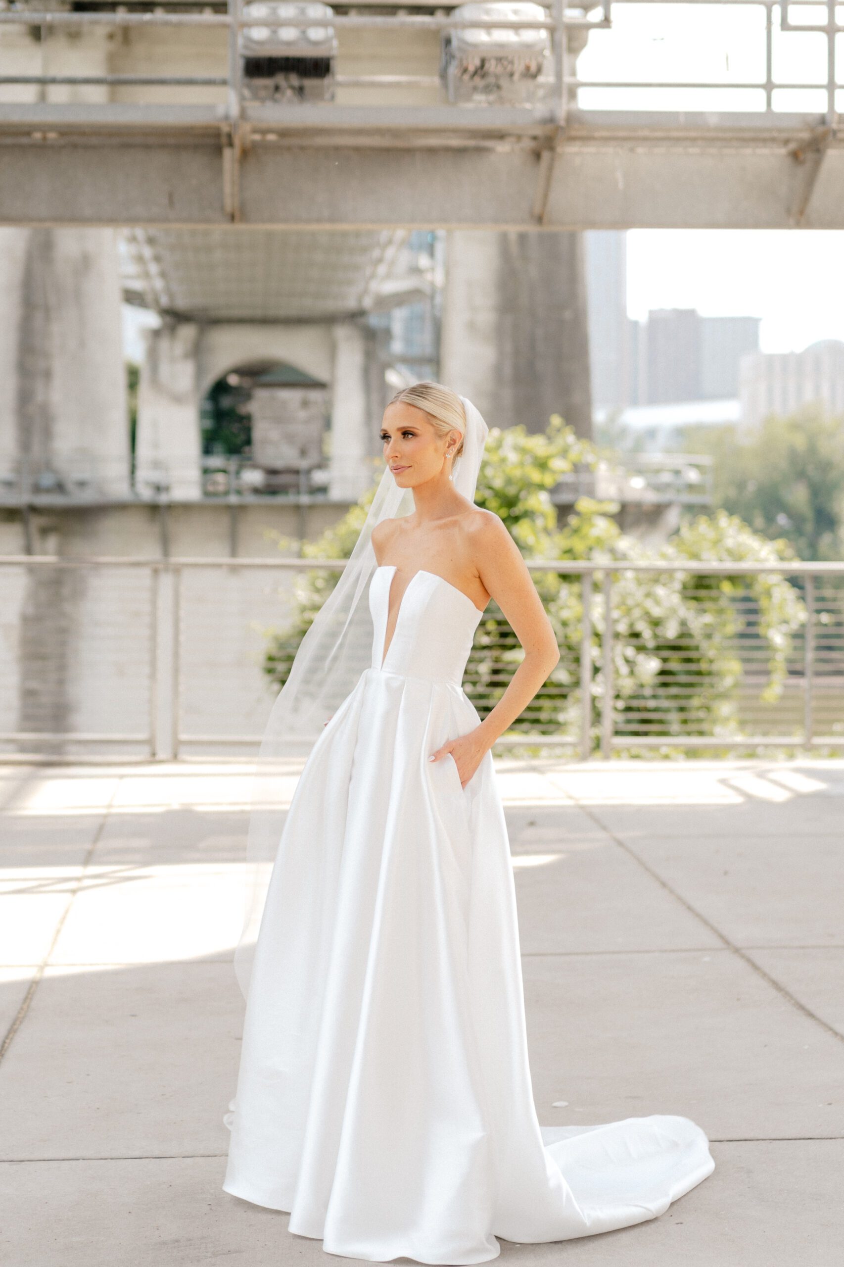 bridal portraits at the bridge building before the wedding in nashville