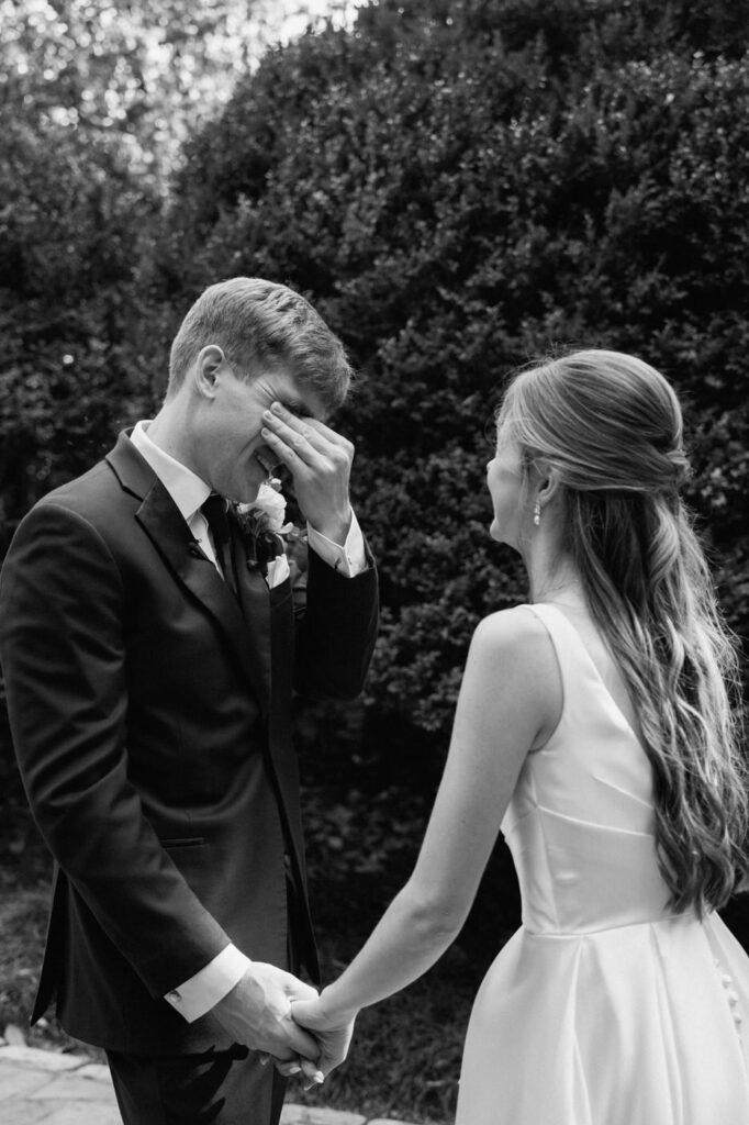 Emotional moment during first look at Belle Meade Wedding