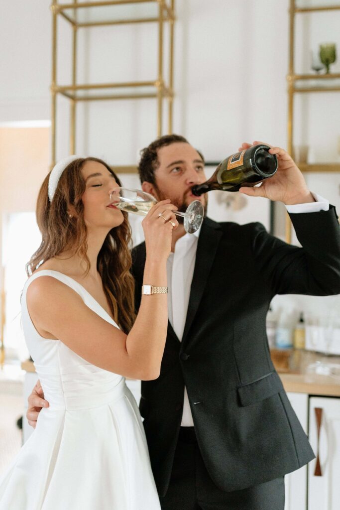 couple enjoying a drink before their ceremony in nashville