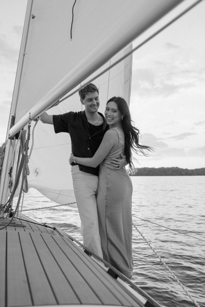 Soft embrace on the deck with Percy Priest Lake in the background

