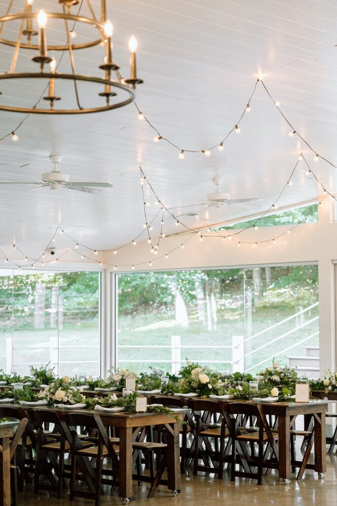 Reception space at the Chapel at Firefly Lane for a summer wedding