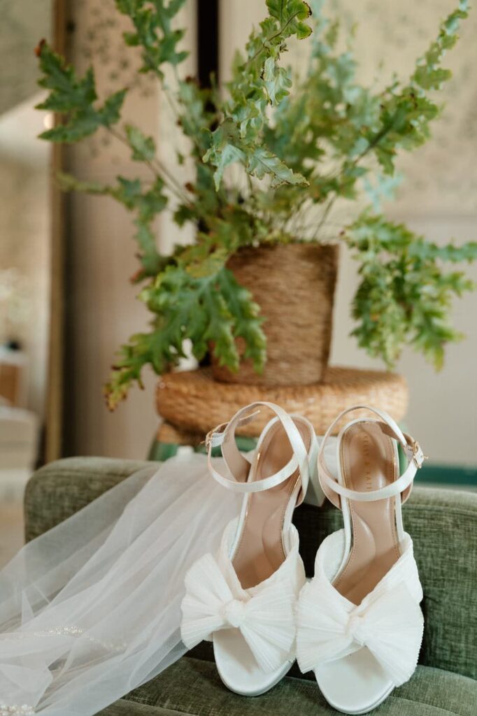 shoes of the bride in the bridal suite 