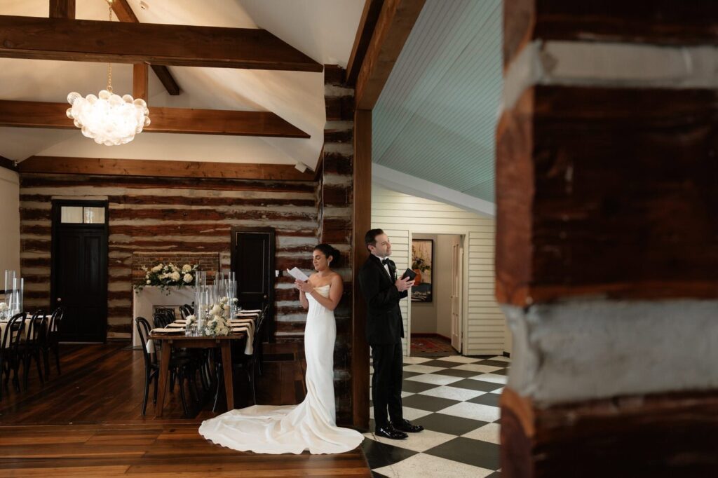 bride and groom during first touch 
