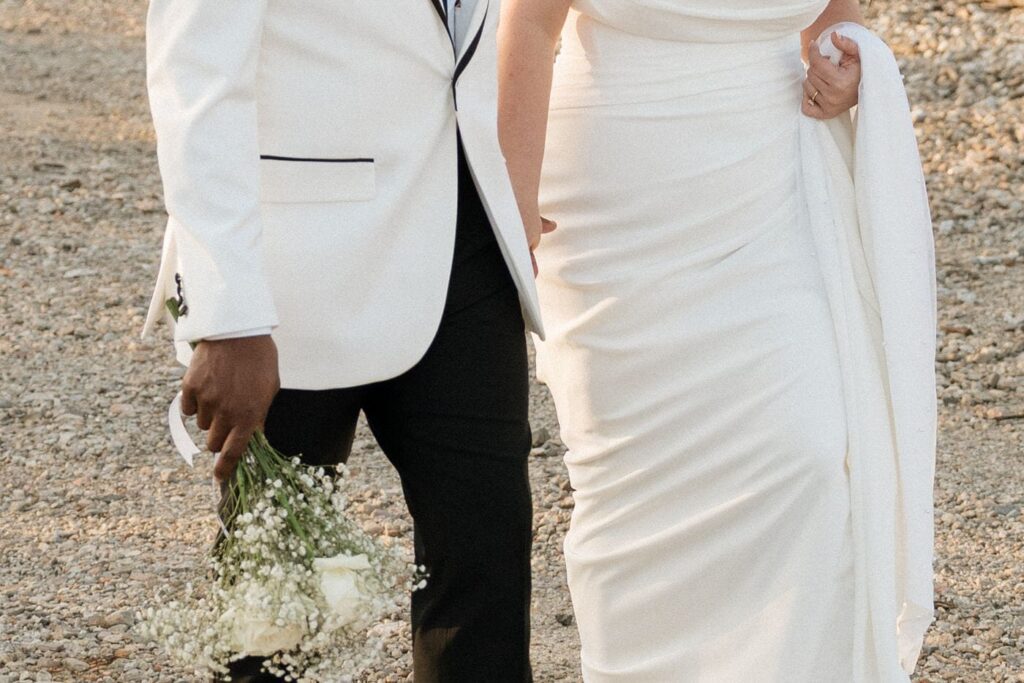 couple holding hands after their first look on their wedding day in nashville