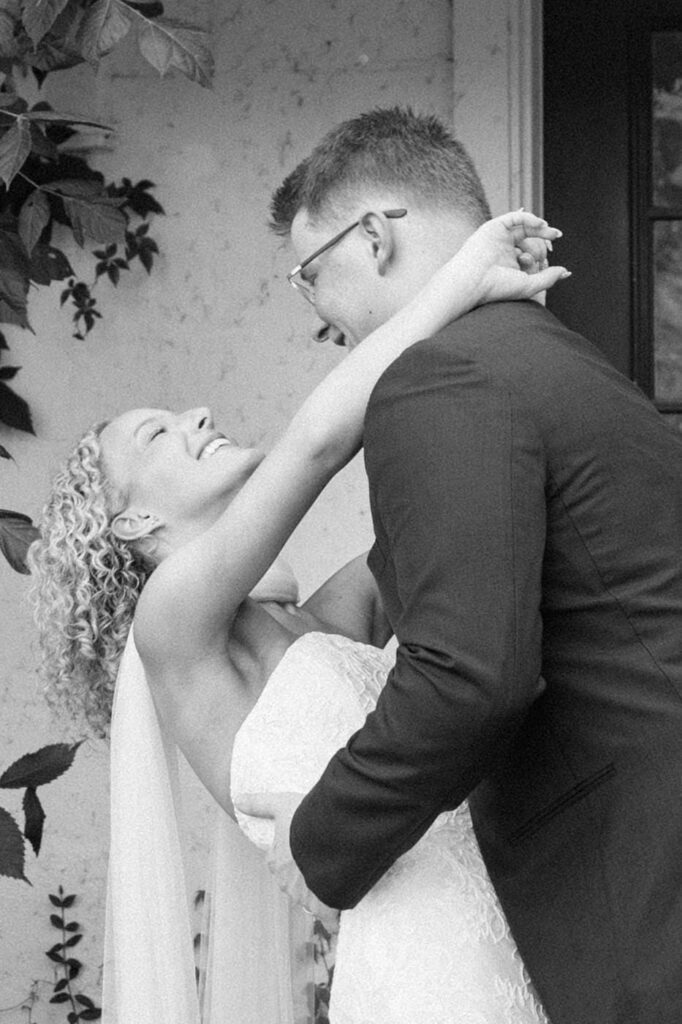 candid moment of couple laughing during newlywed portraits in tennessee