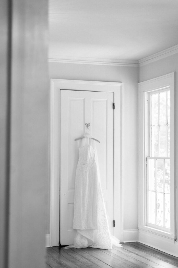 dress hanging in the getting ready suite at eader house venue in west tennessee