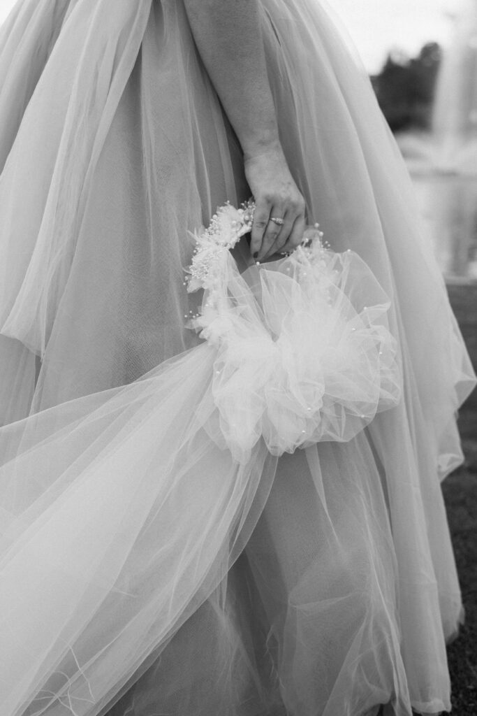 close up of bride's veil and grandmother's heirloom ring