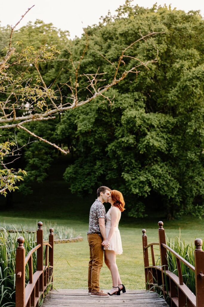 couple kissing during engagement session in nashville