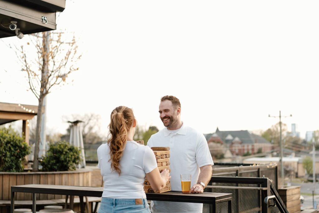 East Nashville engagement session at UpDown arcade bar