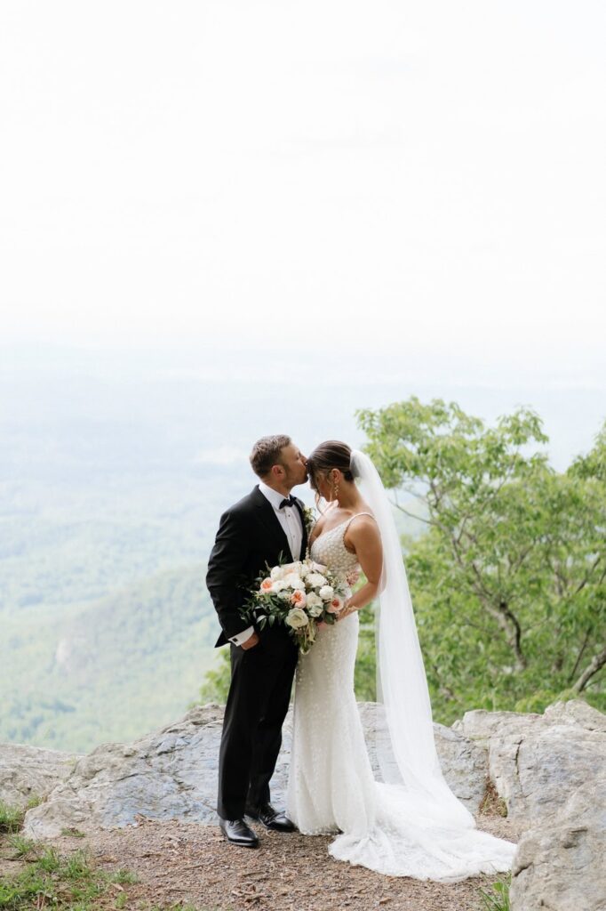 Tennessee Smoky Mountains wedding photographer at a scenic overlook in the mountains