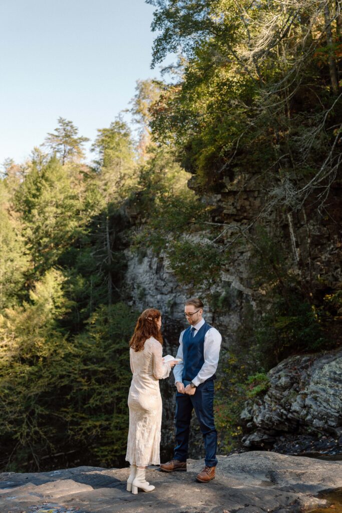 Intimate outdoor elopement ceremony Tennessee mountains