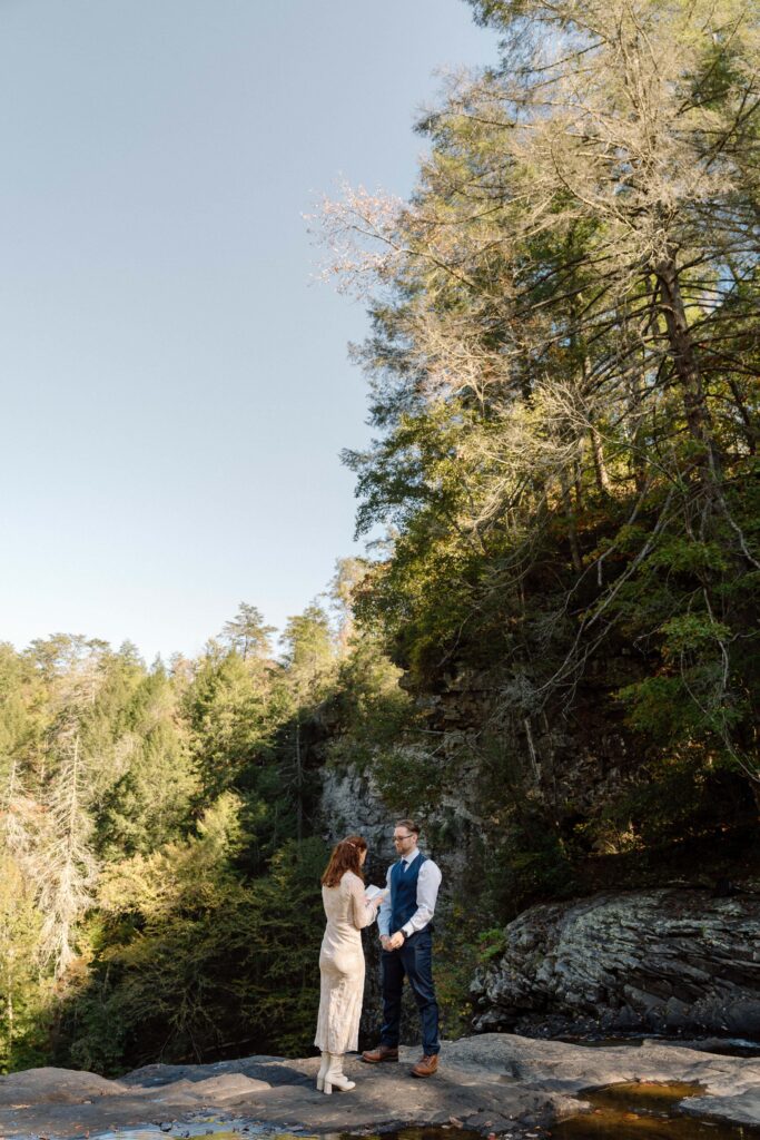 destination elopement photographer at waterfall in tennessee