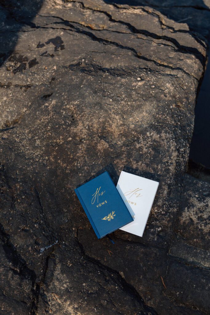 vow bows laying on the rocks at fall creek falls in tennessee