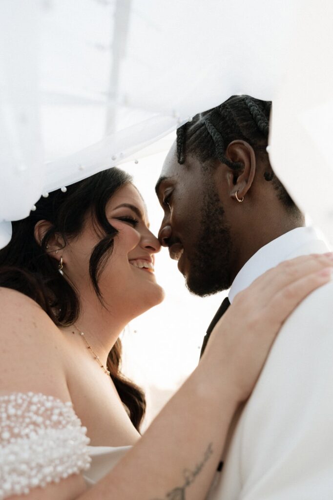 under the veil shot of couple on their wedding day in nashville