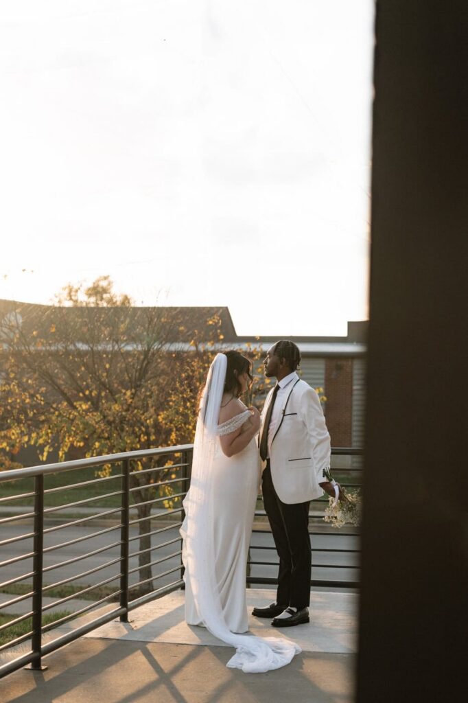 Candid couple moment during golden hour portraits