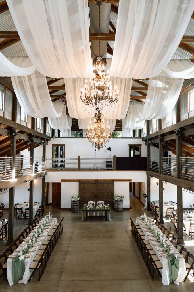 wide shot of reception space at fiddle dee farms wedding venue