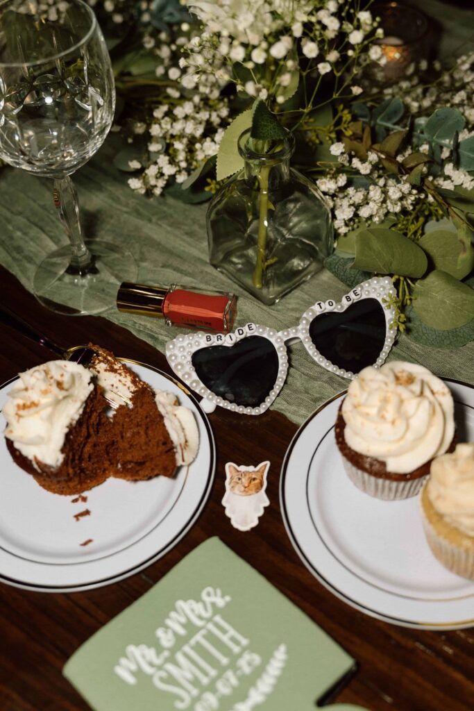 late night flat lay details at wedding reception in nashville