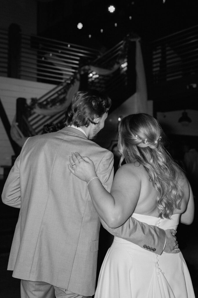 bride and groom sharing a sweet moment during wedding reception