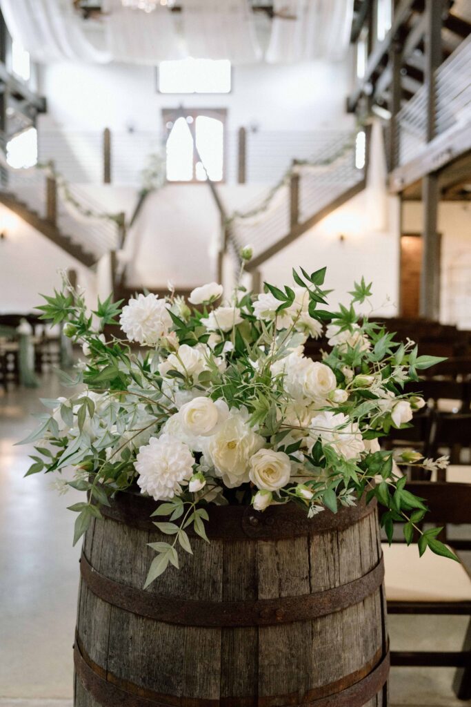 ceremony space details and florals at fiddle dee farms venue outside of nashville tennessee