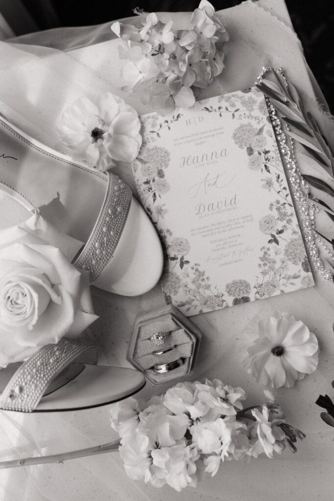 nashville wedding photographer flat lay set up for details