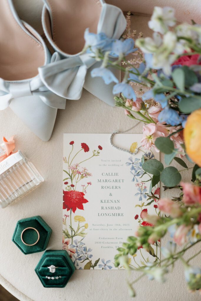 nashville wedding photographer documents summer inspired flatlay at cedarmont farm