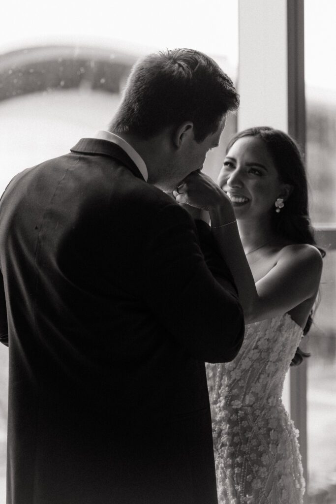 sweet moment between couple on their wedding day in downtown nashville