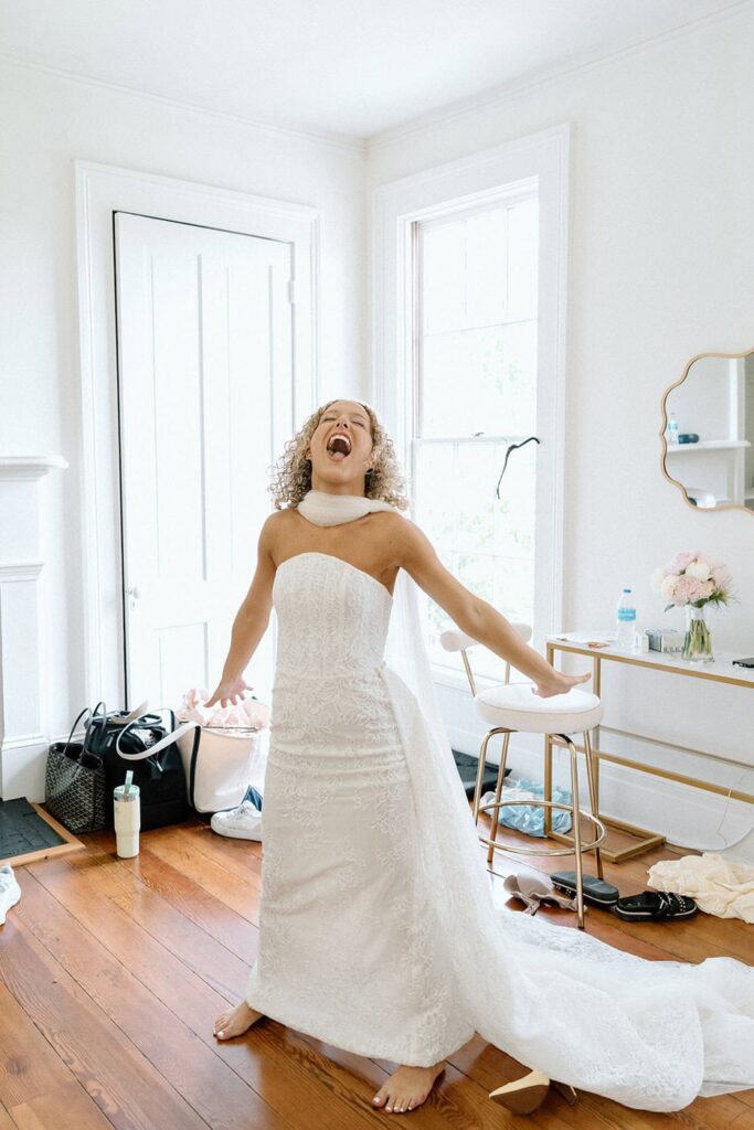 bride having fun on her wedding day