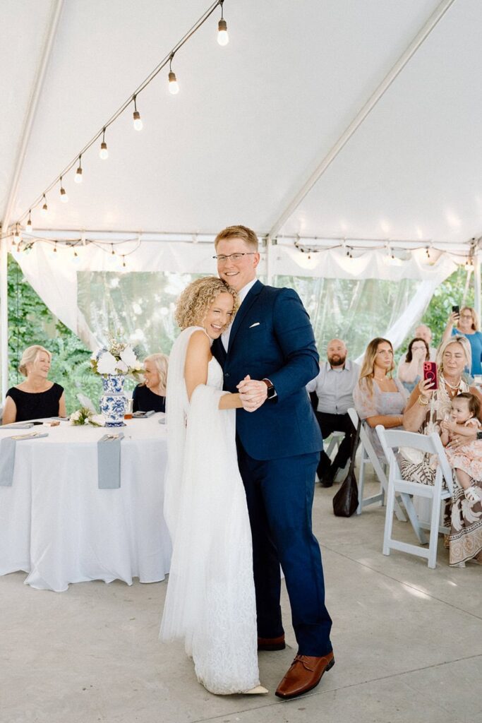 first dance between bride and groom at eader house