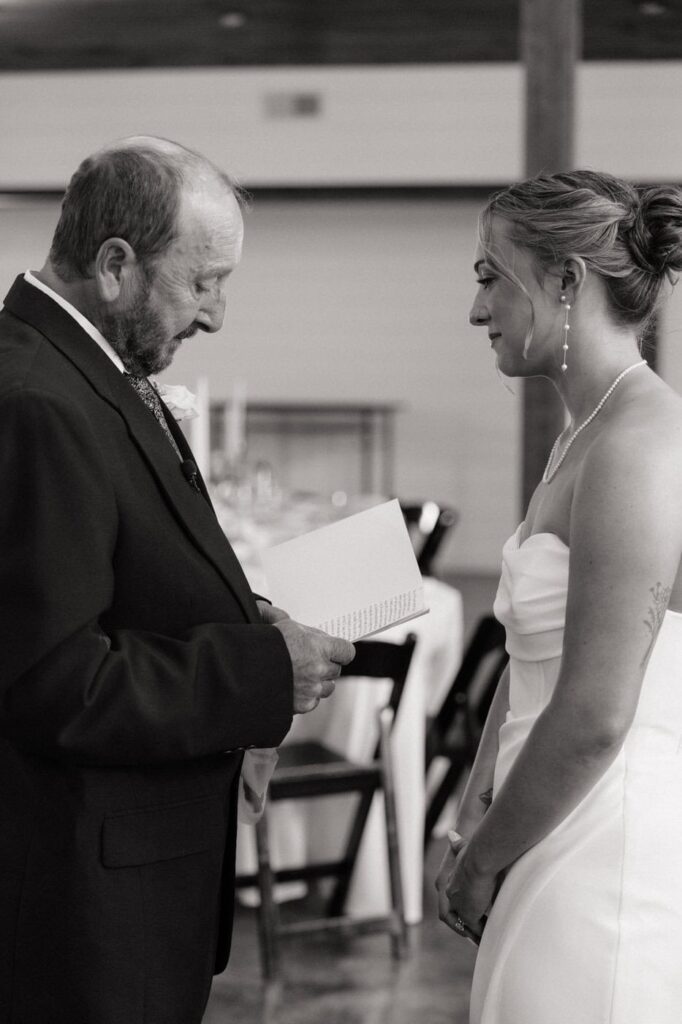 bride and her father at first look on wedding day