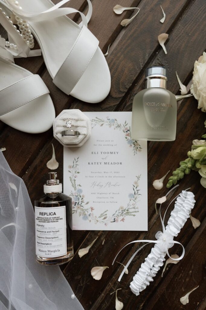 Wedding day details at Hickory Meadow wedding Tennessee