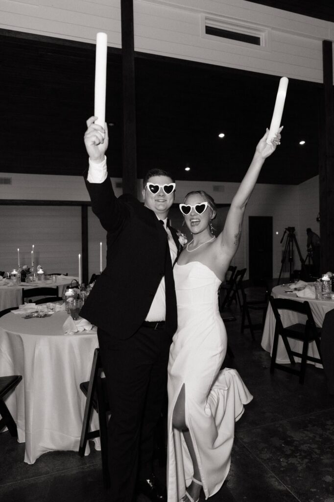 bride and groom celebrating at their wedding reception in tennessee