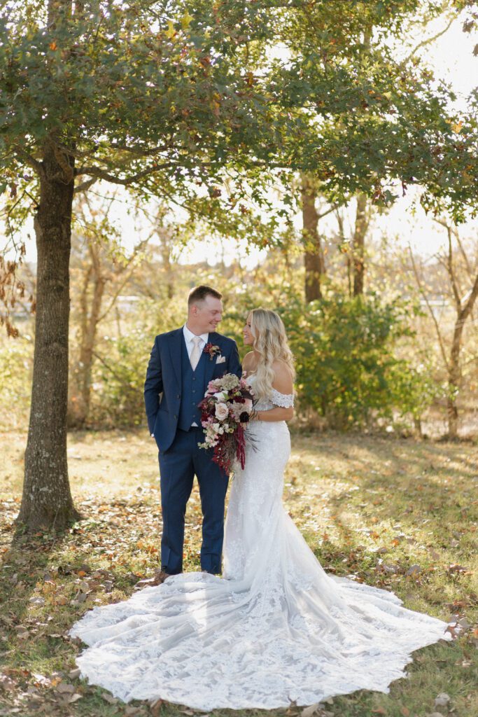 couple sharing a sweet moment during their first look on their wedding day in nashville