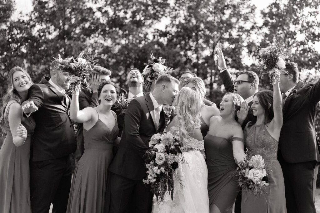 bridal party cheering the couple on at nashville wedding