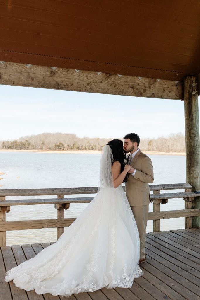 couple sharing an intimate moment on their elopement day