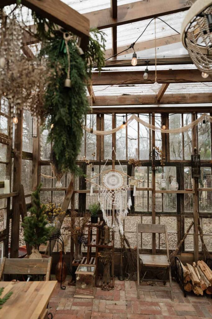 Greenhouse interior details at Flora Haus Nashville