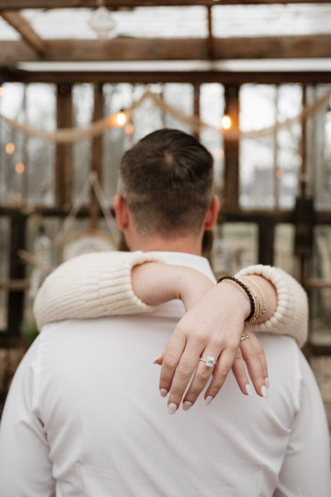 close up of engagement ring at nashville engagement session