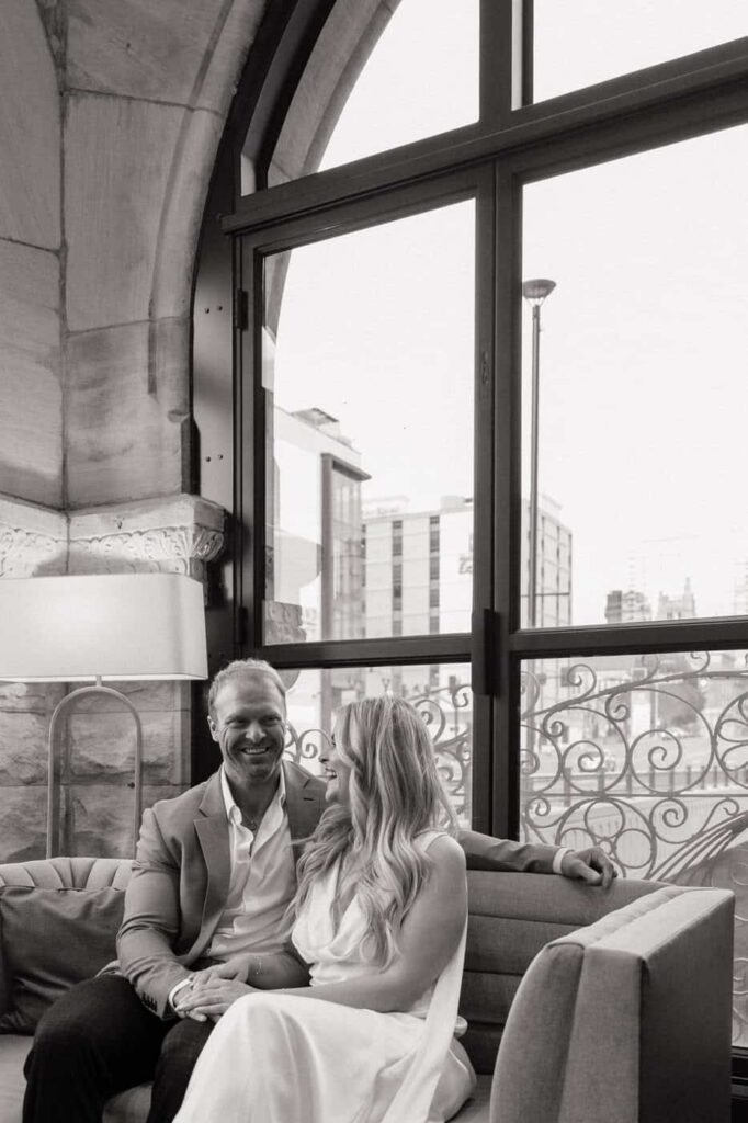 Romantic engagement portraits at Union Station, Nashville engagement photographer