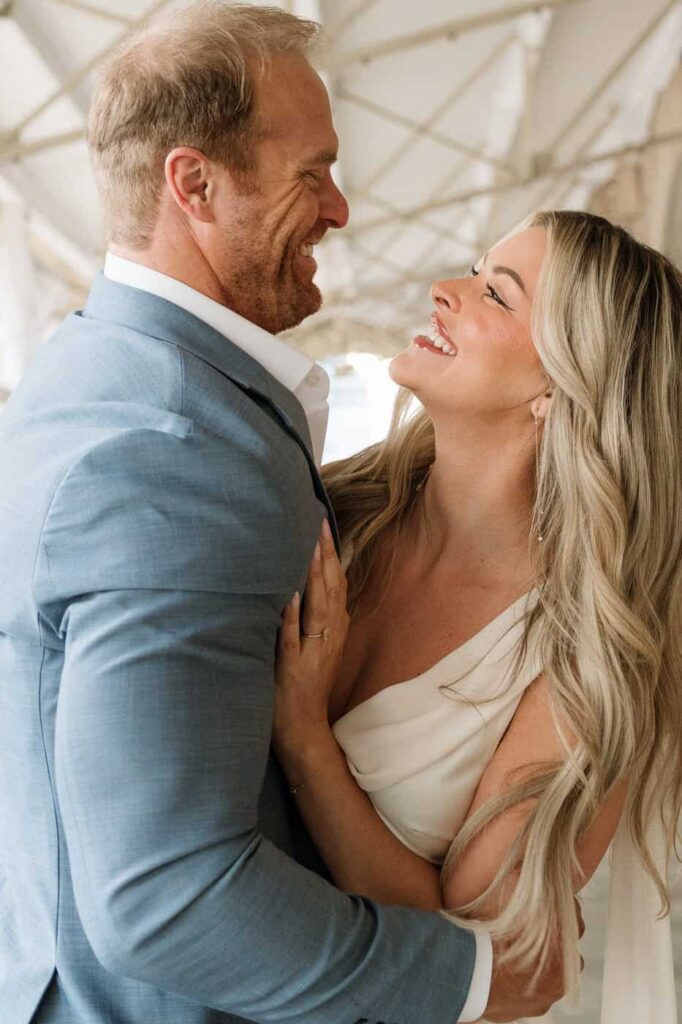 Natural light engagement photos at Union Station Nashville