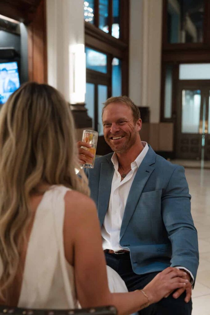 fiance looking at his future bride during their engagement photos
