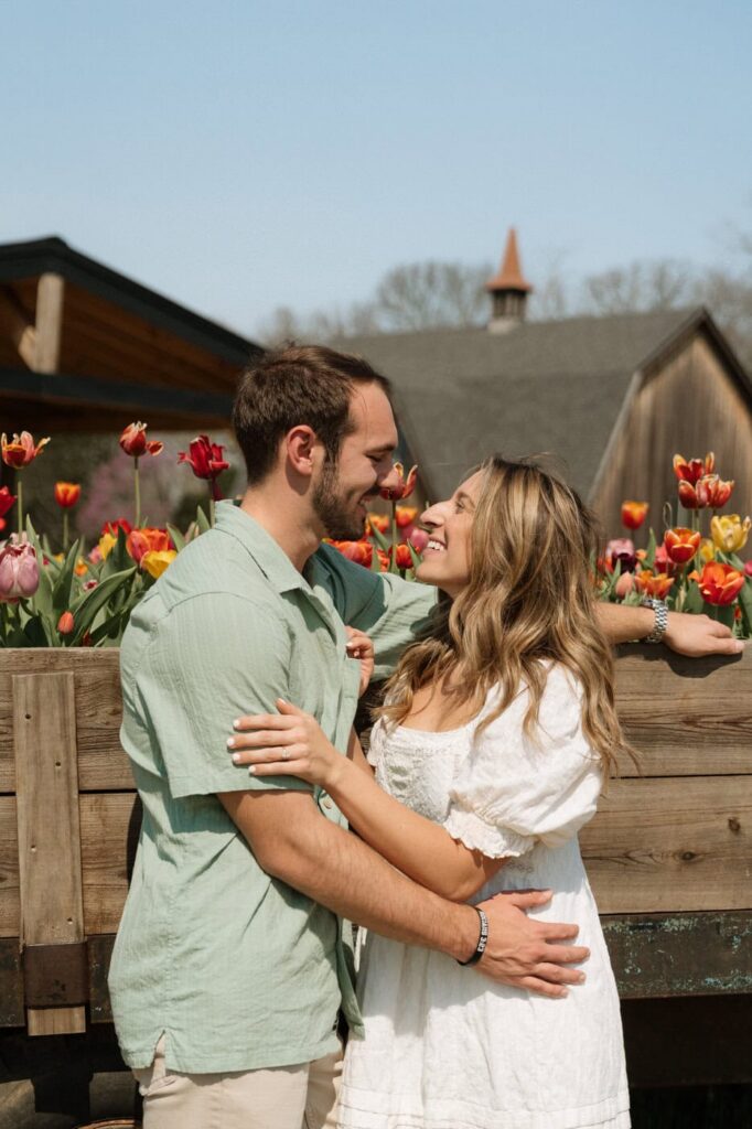 spring engagement session photos at tulip farm in tennessee