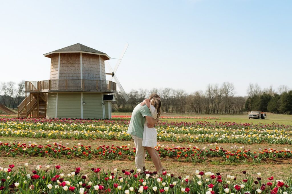 nashville engagement photographer at tulip farm session in columbia tennessee