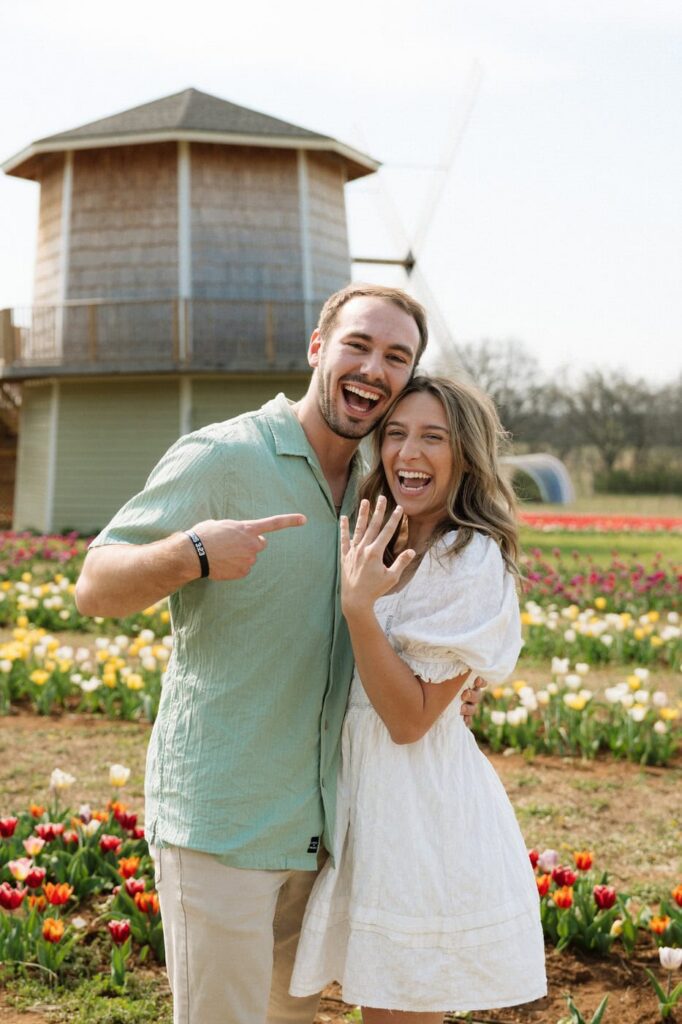nashville engagement photographer documents proposal at tulip farm