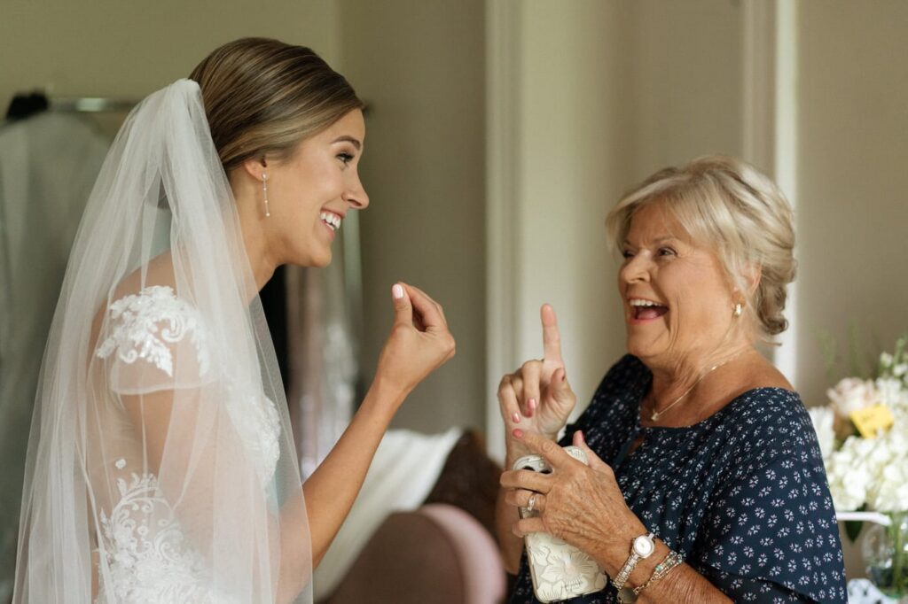bride and grandmother having a sweet moment at riverwood mansion in nashville