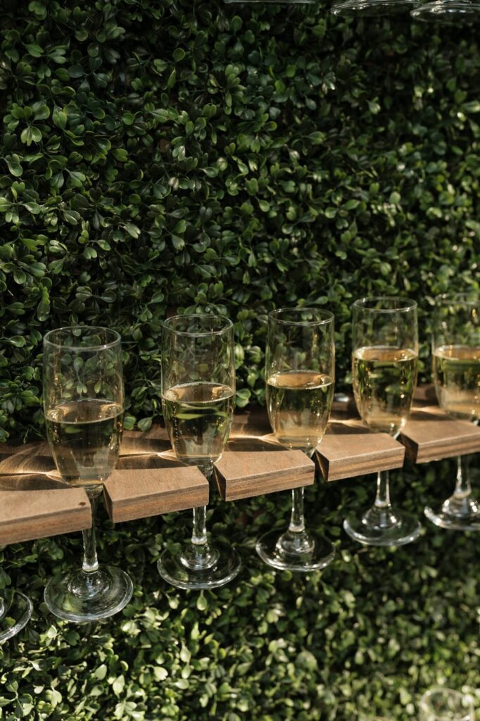 champagne glasses for guests outside of the cordelle in nashville