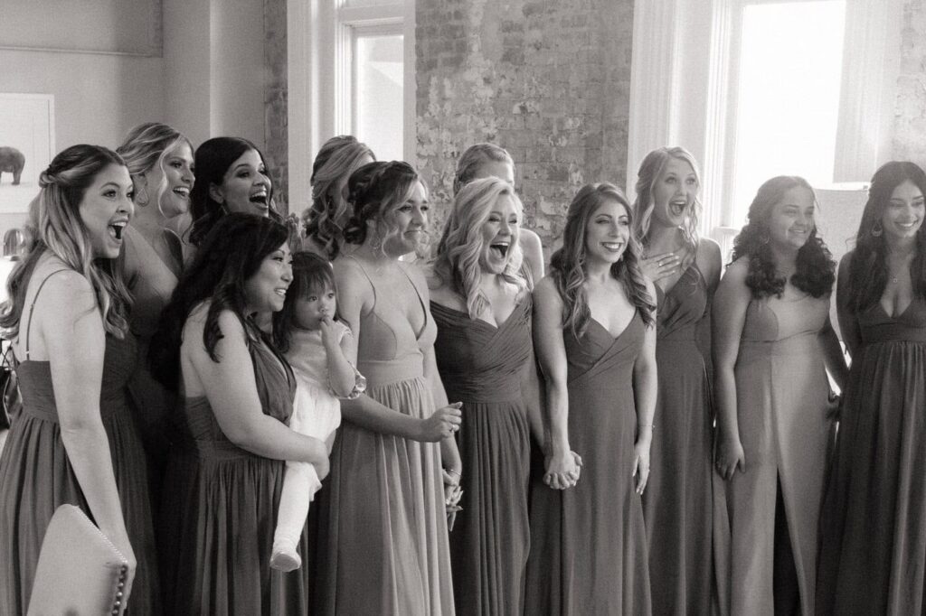 first look with bridesmaids at the cordelle in nashville tennessee