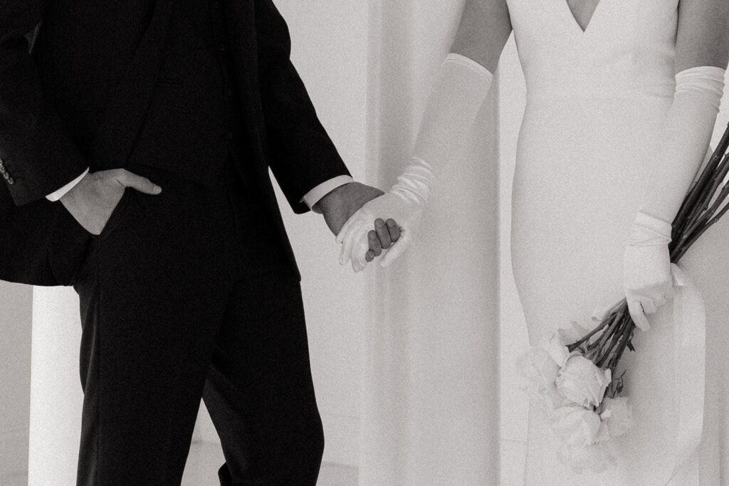 close up of couple holding hands at their wedding in tennessee