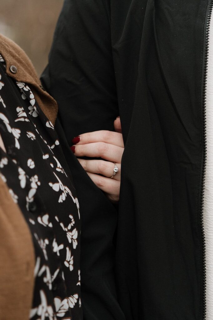 close up of engagement ring during nashville engagement sessioin