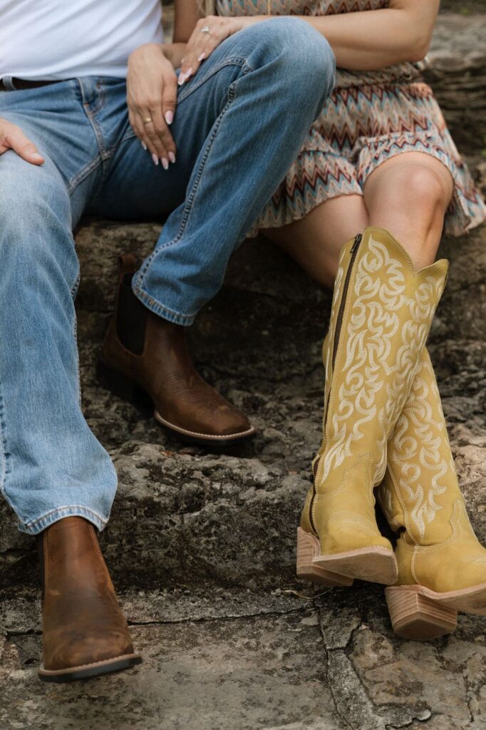 close up of couples boots at nashville engagement session