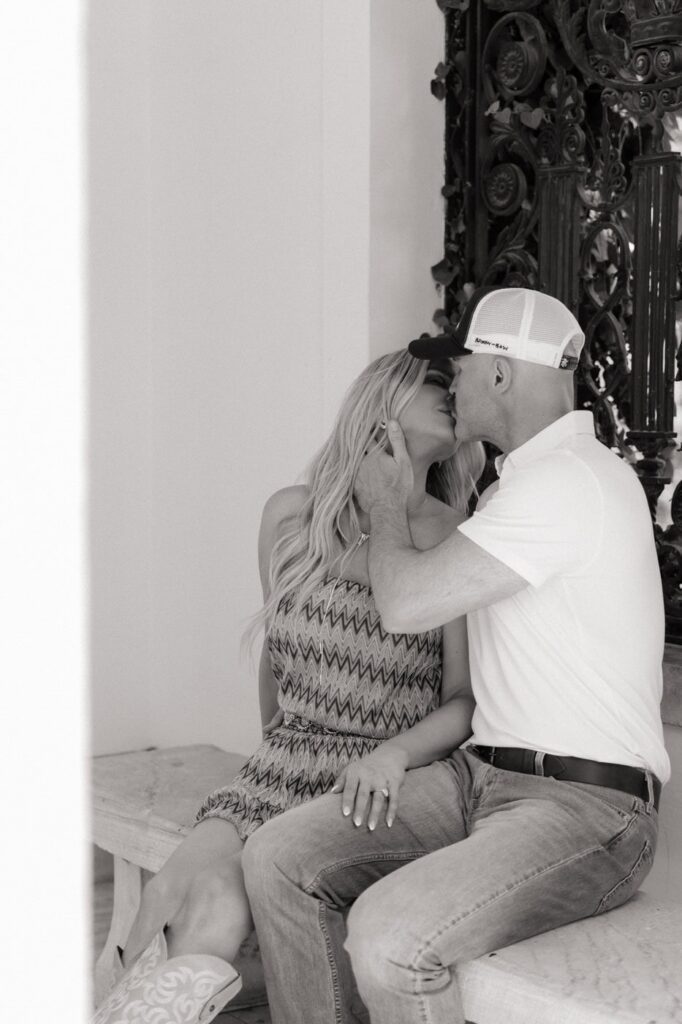 couple kissing during engagement session in nashville