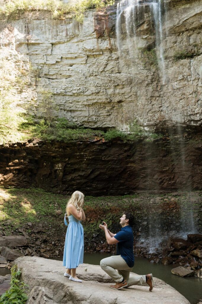 couple getting engaged at fall creek falls